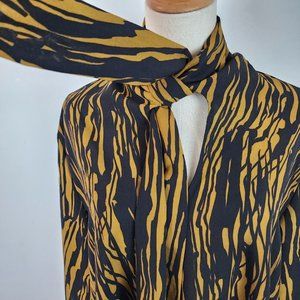 COS animal print midi dress with attached pussybow scarf